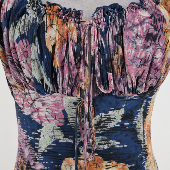 BCBG Max Azria Dress Womens 10 Pink Blue Silk Chiffon Lined Ruched Y2K Vintage - Picture 10 of 14